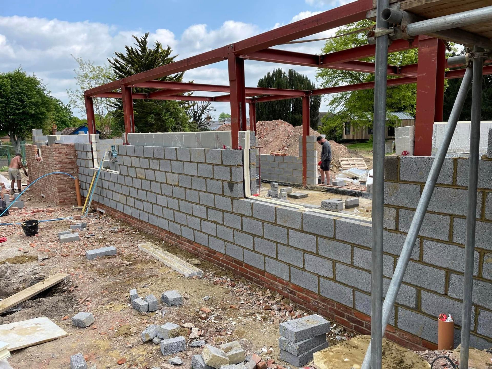 New build extension steel frame and blockwork — Philbert Construction extensions project in Reading